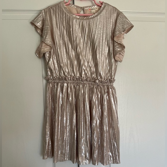 CREW CUTS J.Crew Metallic Rose Gold Flutter Sleeve Plisse Dress Girls Size 7 - Picture 1 of 6